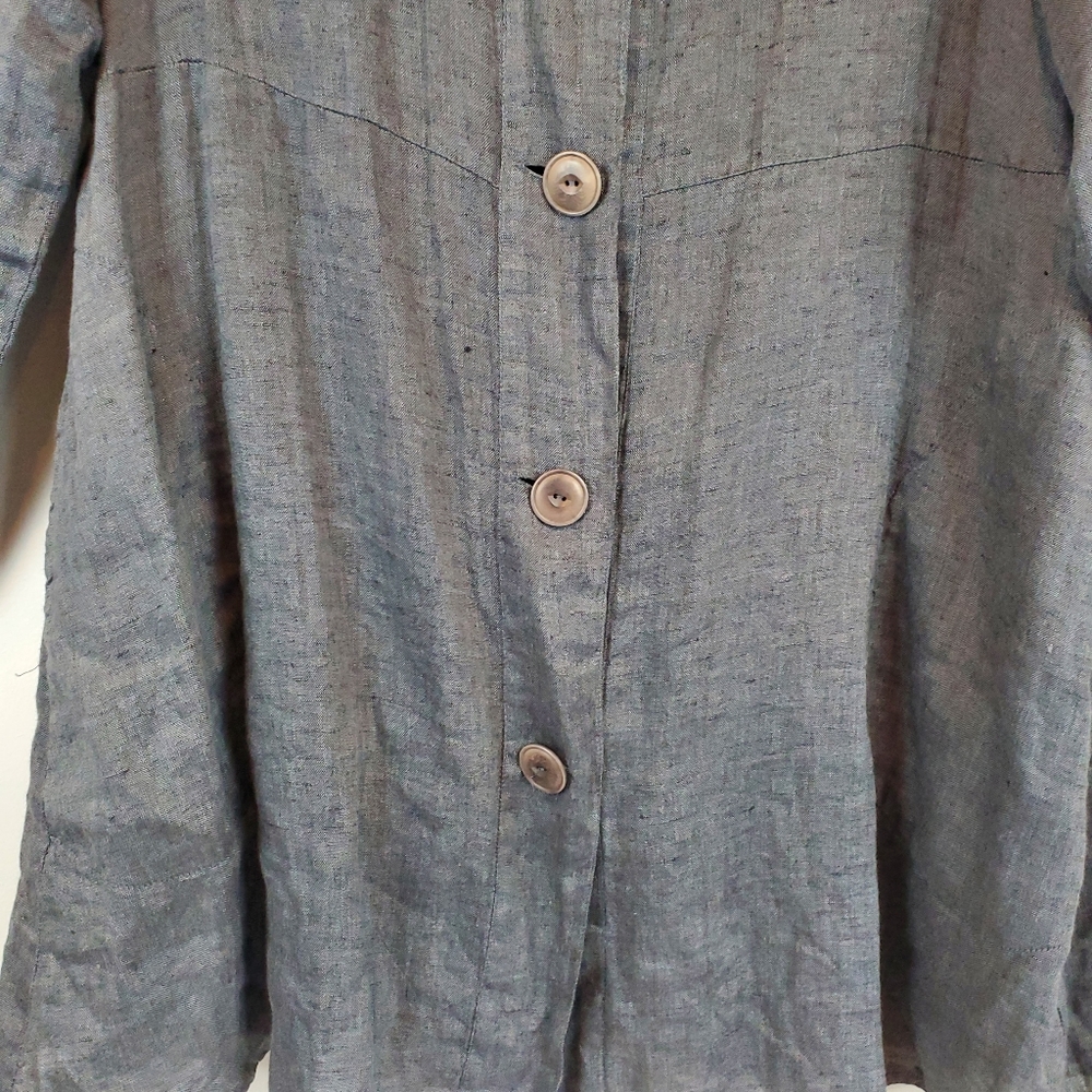 FLAX Gray 100% Linen Button Down Blouse Top Size Small Womens - Picture 4 of 10
